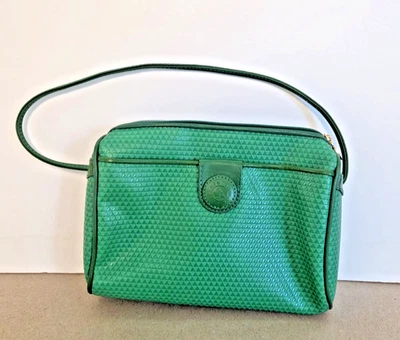 1983 Liz Claiborne Green Purse Leather Trim Zipper Top - Image 1 of 4