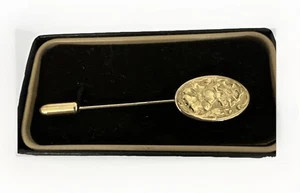 Spilla bastone rotonda tono oro cappello SWANK capelli sciarpa floreale clip spilla ovale - Foto 1 di 9