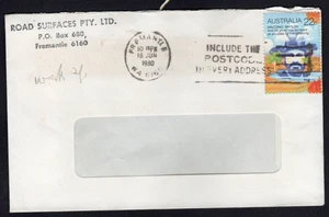 FREMANTLE, WA 6160 postmarked cover dated 18 JUN 1980 + 22c WALTZING MATILDA - Picture 1 of 2