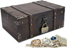 Boîtes en bois vintage avec serrure - coffre au trésor pirate avec serrure en fer et squelette
