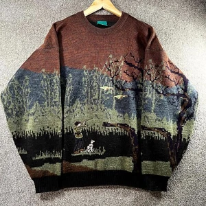 Canda Sweater Men's Large Multicolor Hunting Shooting Scene Pattern Long Sleeve - Picture 1 of 10