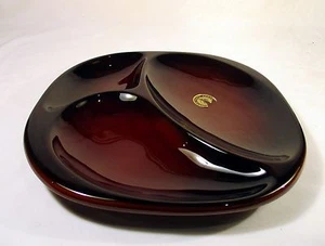 VINTAGE RETRO TERRA CERAMICS DIVIDED DIPS NIBBLIES BOWL WITH ORIGINAL STICKER - Picture 1 of 6