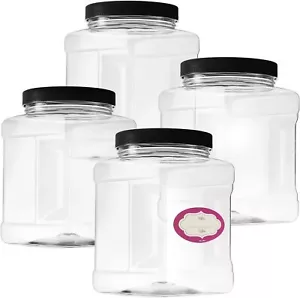 4 Pack -32 Oz Large Clear Empty Plastic Storage Jars with Lids - Square Food... - Picture 1 of 3