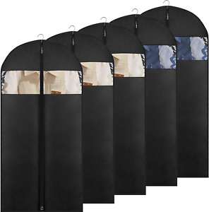 Set of 5  50" Black Garment Bags for Men's Suits, Ideal 