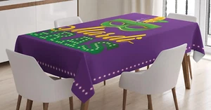 Mardi Gras Tablecloth, Green Colorful Feathers on Pastel Tone Backdrop Styled Ca - Picture 1 of 12