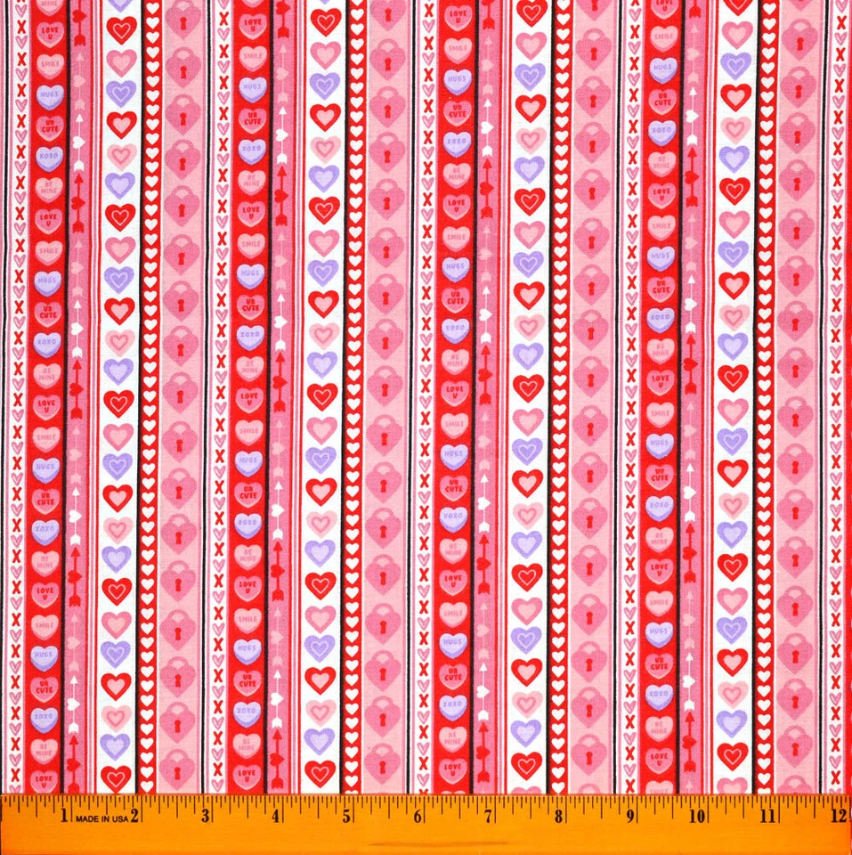 Tela Día de San Valentín - Media yarda - 100% Algodón Corazones Rayas Rojo Rosa Blanco Foto 1 de 1