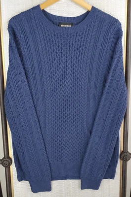 Suéter masculino BONOBOS tamanho médio fino algodão/cashmere malha de cabo macio gola redonda - Imagem 1 de 4