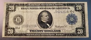 1914 $20 Twenty Dollars Federal Reserve Blue Seal Large Note Kansas City - Picture 1 of 4