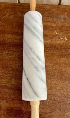 "Rodillo de mármol macizo con asas de madera 18"" pesado 4,5 lb piedra blanca gris" Foto 1 de 4