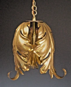 Hollywood Regency vergoldete Blatt Pendelleuchte - Bild 1 von 15