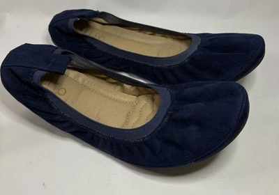 Zapatos Ollio para mujer 8 cómodos sin cordones planos de ballet azul marino imitación gamuza Foto 1 de 3