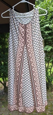 Vestido Studio M Marfil con Gráfico Estampado Negro y Melocotón Sin Mangas XL Foto 1 de 4