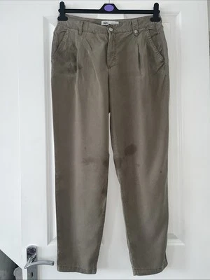 Women’s Zara Olive Khaki Green Tapered Relaxed Fit Chino Trousers Size 38 UK 10 - Image 1 of 4