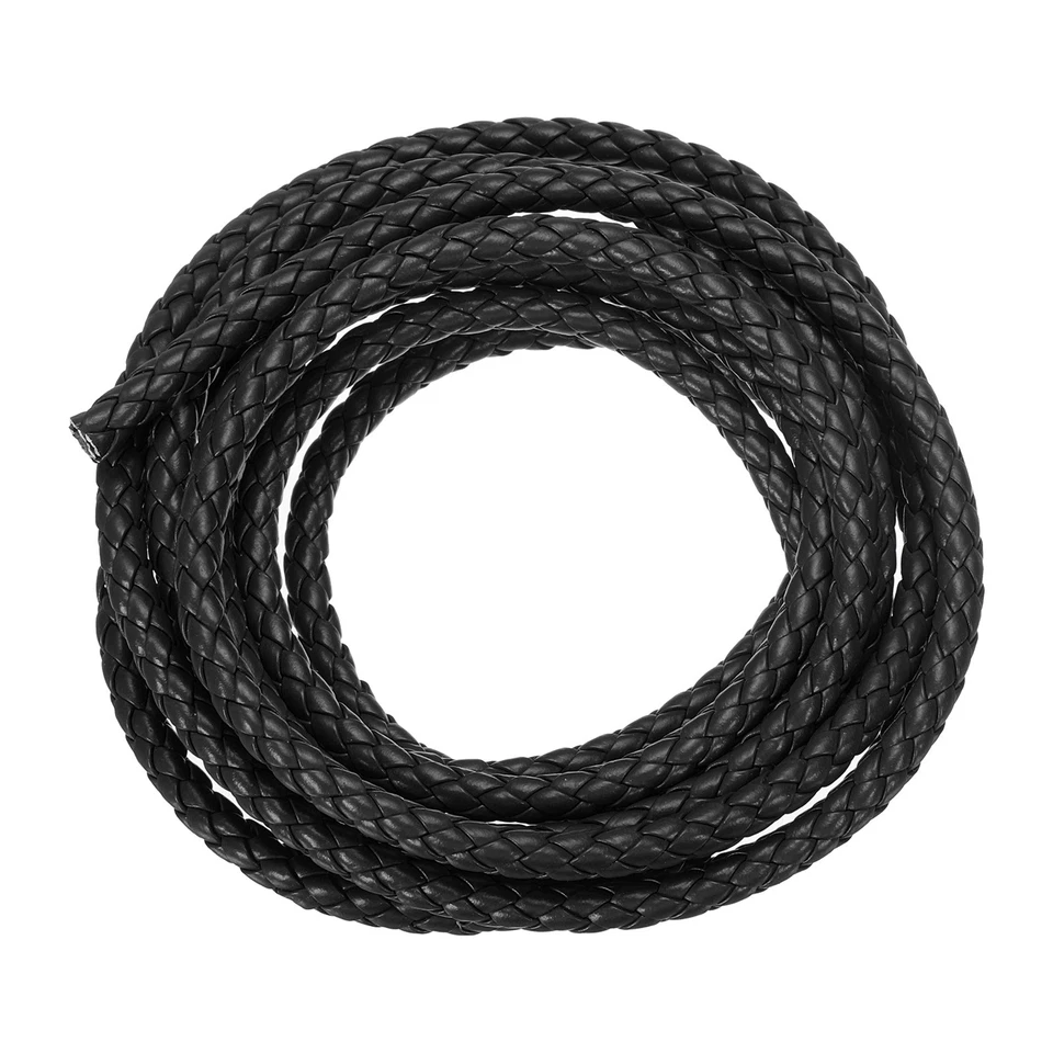 Плетеные кожаные шнуры круглый кожаный ремень ожерелья 5 мм 2 ярда черный - Изображение 1 из 4