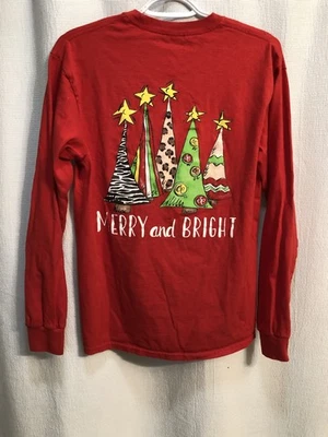 Southern Couture Red Merry Bright Christmas Long Sleeve T-Shirt Women’s Medium - Image 1 of 4