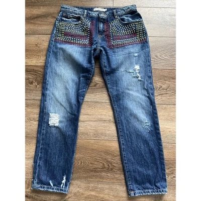 Pantalones de mezclilla para mujer Artisan De Luxe 28* bordados boho festival tobillo desgastado Foto 1 de 4