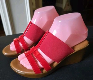Italienische Schuhmacher Damen rot Keilabsatz Plateau Sandalen Slipper Schuhgröße 6 1/2 - Bild 1 von 9