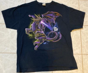 vintage Epic Fantasy Amethyst Dragon Battle Scene T-Shirt 2xL big graphic - Picture 1 of 7