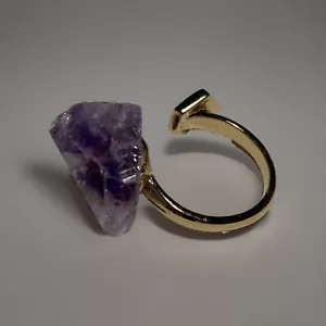 Avon Mark Rock Formation Ring Size 7.5 Purple Amethyst Geode Crystal Gold Plate - Picture 1 of 6
