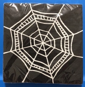 Halloween Lunch Table Napkins Black White Spider Web 16ct - Picture 1 of 2