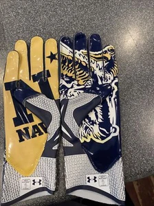 Team Issued Navy Midshipmen Football Gloves Naval Academy UA Highlight XL - Picture 1 of 3