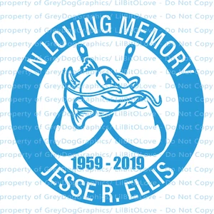 CALCOMANÍA DE VINILO PERSONALIZADA EN MEMORIA AMOROSA CON NOMBRES Y AÑOS DE PESCA DE BAGRE - Imagen 1 de 8