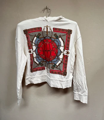 Sudadera corta con capucha Zara Trafaluc TRF para mujer cadena pequeña tapiz estampado pulóver marfil Foto 1 de 4