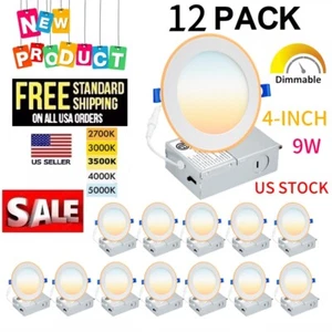 4" INCH WHITE ROUND SLIM LED RECESSED LIGHTING - 9 WATTS - 800 LUMENS - DIMMABLE - Picture 1 of 30