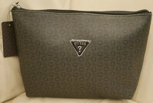 NEWWT WOMEN'S GUESS BLACK COAL BAG LARGE COSMETIC JUNCTION TRAVEL MAKE UP CASE - Picture 1 of 12