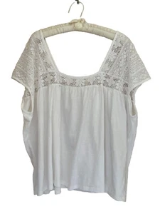 LUCKY BRAND Bluse Damen XL weiß Spitze Akzent eckiger Ausschnitt Flügelärmel BOHO - Bild 1 von 4