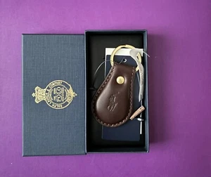 Ralph Lauren Polo Keychain Key Ring Fob Brown Embossed Leather New With Box - Picture 1 of 3