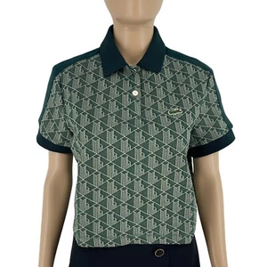 LACOSTE Women Green Cropped With Print Short Sleeves Polo Shirt Size EU 36 UK 8 - Picture 1 of 12