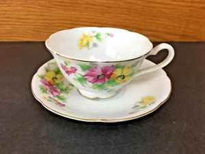 Vintage Occupied Japan Fine Bone China Pink & Yellow Floral Teacup & Saucer CHIP - Picture 1 of 14