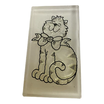 Provo Craft Clear Rubber Stamp  Happy Cat Smiling in Bow Tie Animal Card Making - Image 1 of 4