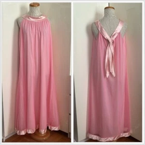 Vintage Aristocraft by Superior Pink Chiffon Nightgown - Satin Trim Peignoir S - Picture 1 of 10