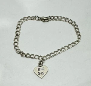 925 Sterling Silver Beaded Big Sis Sister Sibling Childs 7" Bracelet - Picture 1 of 5