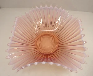 Pink Opalescent Ruffled Scalloped Edge Art Glass Bowl Vintage Fostoria? 8x8x4" - Picture 1 of 6