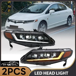 Pair LED Headlights For Honda Civic 2006-2011 Front Lamp Assembly Sequential DRL - Picture 1 of 23