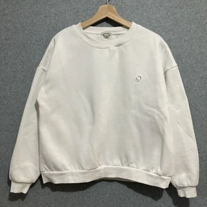 cools club. Jumper Womens Size 12 CrewNeck White Cotton w Gel Button Logo Sweats - Picture 1 of 9