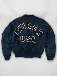 Avirex Women’s Bomber Jacket Reversible Flight Jacket Navy Orange - Picture 1 of 8