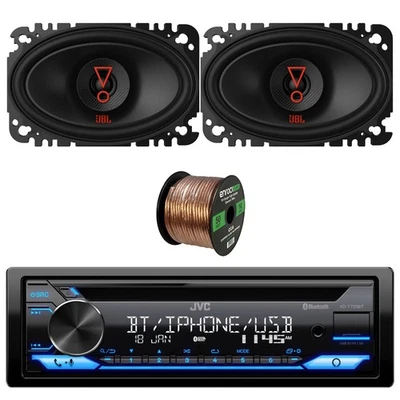 JVC Single DIN Bluetooth CD Stereo Receiver, 2x 4x6" 175 Watt Car Speakers, Wire - Image 1 of 4