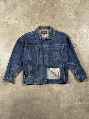Vintage 90s FUBU Denim Jean Trucker Jacket Coat Faded Blue Heavyweight Size 2XL - Image 1 of 4