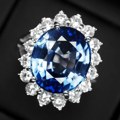 ANILLOS DOBLES HALO ZAFIRO AZUL REAL 10CT PLATA DE LEY 925 ORO BLANCO TALLA 7 Foto 1 de 4