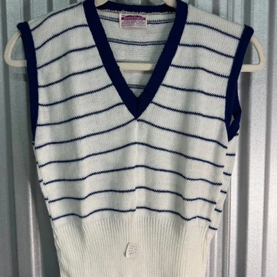 Vintage Deadstock 70s Nautical Knit Sweater Vest  - Acadamia Chic - Image 1 of 4