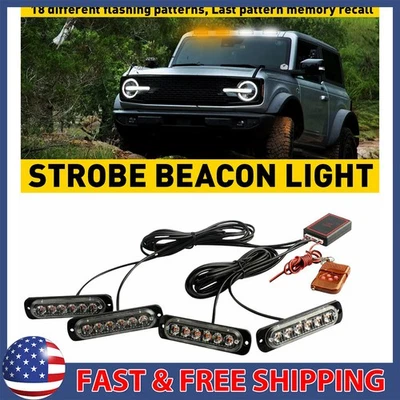 4X 6LED Ámbar/Blanco Coche Baliza Camión Advertencia Peligro Flash Luz Estroboscópica EE. UU. Foto 1 de 4