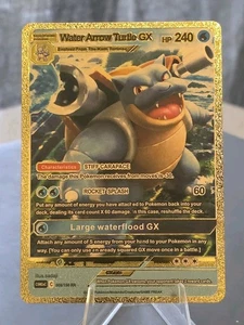 Pokémon Blastoise GX 240hp Gold Foil Fan Art Collector Card TCG - Picture 1 of 2