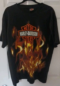Harley Davidson Flames Single Stitched Vintage T Shirt Size LARGE - Picture 1 of 5