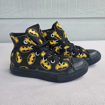 匡威 Converse CTAS 高帮蝙蝠侠标志运动鞋 学步儿童 SZ 12 黑色 DC 漫画 黄色 — 第 1/4 张图片