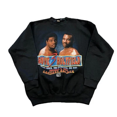 VTG 1995 HOLYFIELD BOWE 3 BLACK BOXING CREWNECK SWEATSHIRT SZ XL H6 - Image 1 of 4