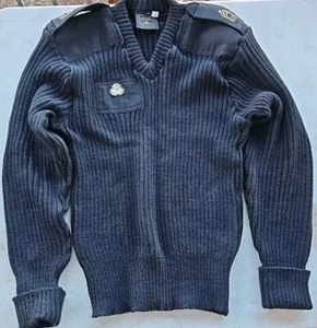 Citadel Sweater Mens 44 Black Wool Military Elbow Patch Pullover With Rank  - Picture 1 of 14